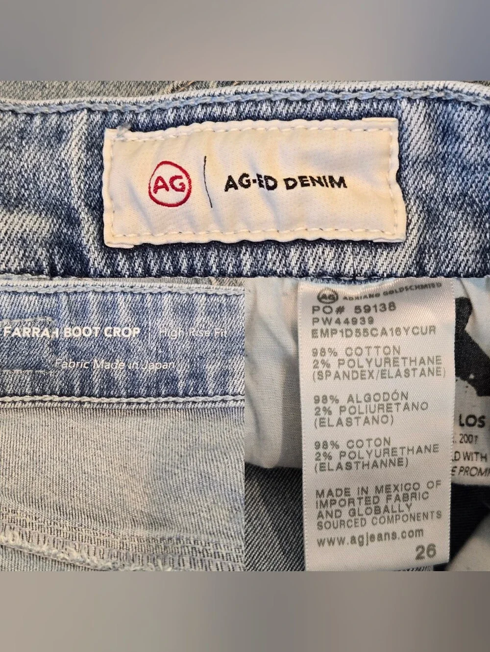 AG Adriano Goldschmied Farrah High Rise Boot Crop Distressed Jean Step Hem 26